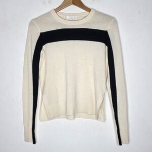 Equipment Beige Black Stripe 100% Cashmere Crew Neck Sweater Size XS